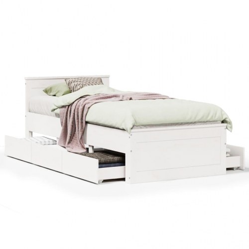 Sengeramme med sengegavl 75 x 190 cm i massivt fyrretræ - hvid