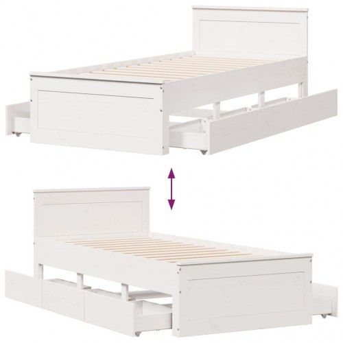 Sengeramme med sengegavl 75 x 190 cm i massivt fyrretræ - hvid