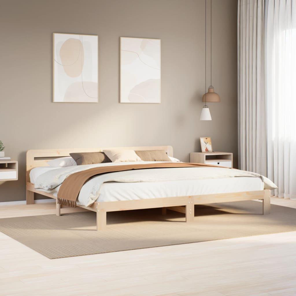 Sengeramme 180 x 200 cm i massivt fyrretræ - med lamelbund og sengegavl