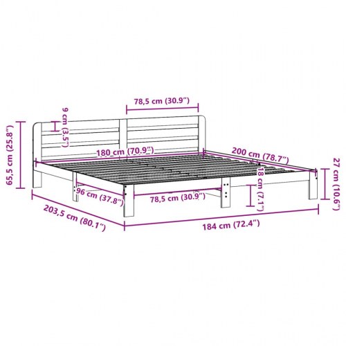 Sengeramme 180 x 200 cm i massivt fyrretræ - med lamelbund og sengegavl