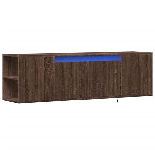Væghængt tv-bord med LED-lys 135x31x39,5 cm brun egetræsfarve