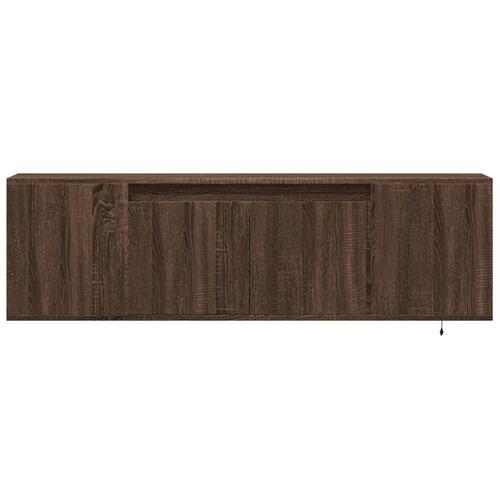 Væghængt tv-bord med LED-lys 135x31x39,5 cm brun egetræsfarve