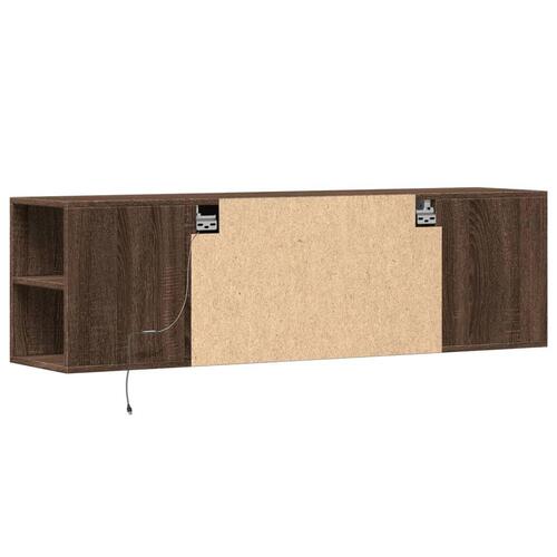 Væghængt tv-bord med LED-lys 135x31x39,5 cm brun egetræsfarve