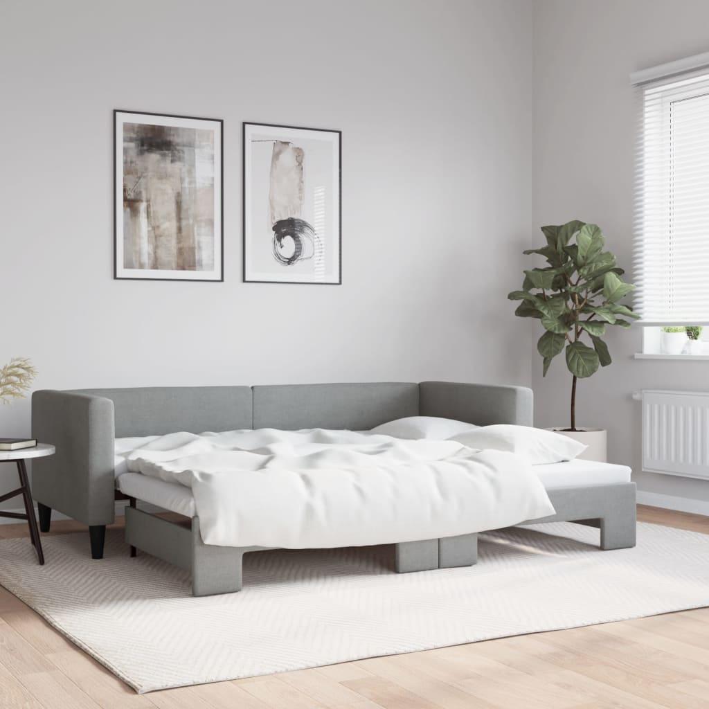 Daybed med udtræk 80x200 cm stof lysegrå billede