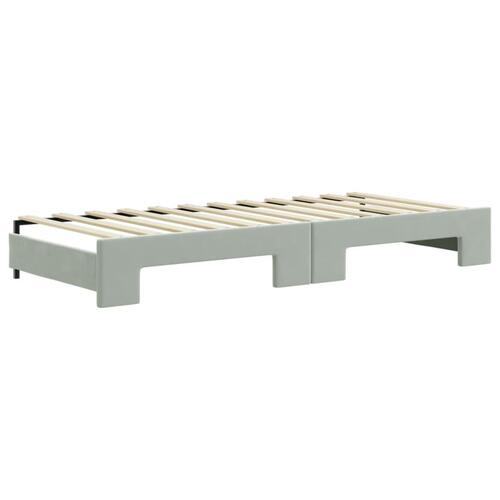 Daybed med udtræk og skuffer 90x200 cm velour lysegrå