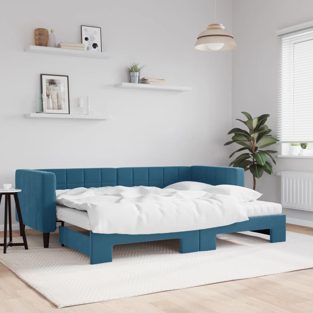 Daybed med udtræk og madras 80x200 cm velour blå billede