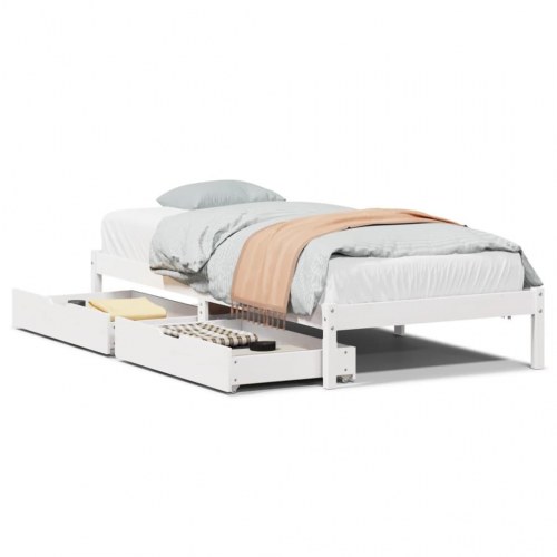Sengeramme 90x200 cm med 2 skuffer - hvid