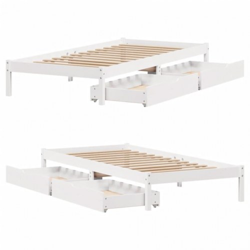 Sengeramme 90x200 cm med 2 skuffer - hvid