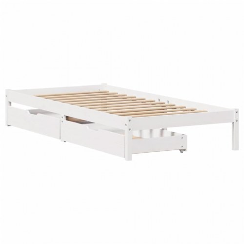 Sengeramme med 2 skuffer 100 x 200 cm i massivt fyrretræ - hvid