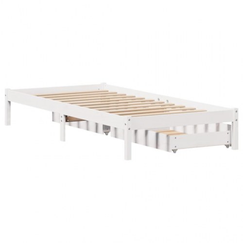 Sengeramme med 2 skuffer 100 x 200 cm i massivt fyrretræ - hvid