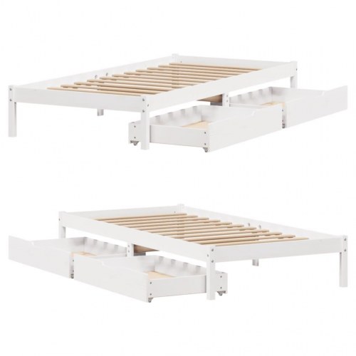 Sengeramme med 2 skuffer 100 x 200 cm i massivt fyrretræ - hvid