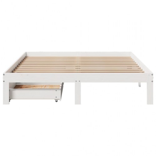 Sengeramme med skuffer 140×190 cm - massivt fyrretræ, hvid