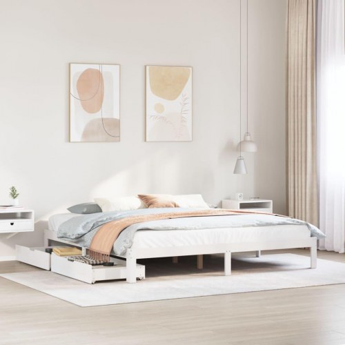 Sengeramme med 2 skuffer 180 x 200 cm - hvid