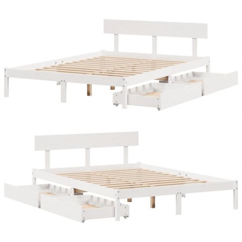 Sengeramme 120 x 190 cm med 2 skuffer og lamelbund - hvid