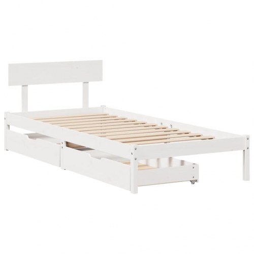 Sengeramme med 2 skuffer uden madras 75 x 190 cm i massivt fyrretræ - hvid