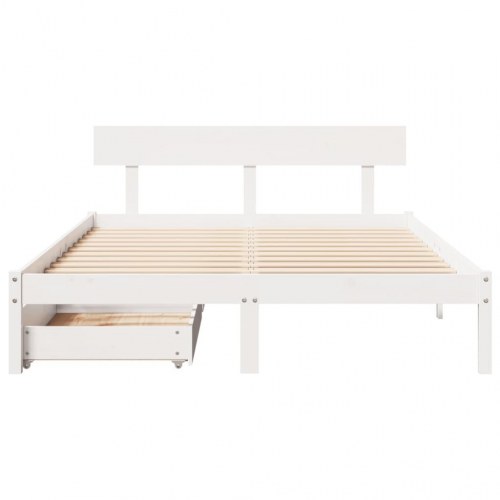 Sengeramme med 2 skuffer 140 x 200 cm i massivt fyrretræ - hvid