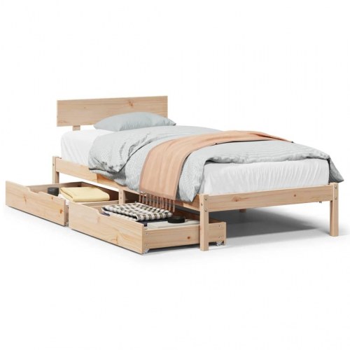 Sengeramme 90x200 cm i massivt fyrretræ med 2 skuffer