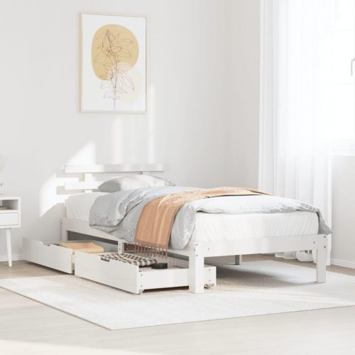 Sengeramme med 2 skuffer 90 x 200 cm massivt fyrretræ - hvid