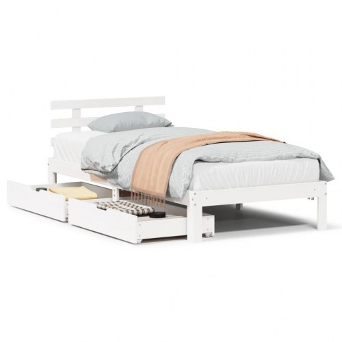 Sengeramme med 2 skuffer 90 x 200 cm massivt fyrretræ - hvid