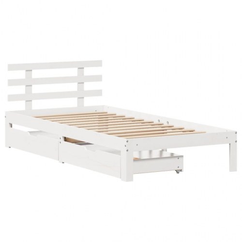 Sengeramme med 2 skuffer 90 x 200 cm massivt fyrretræ - hvid