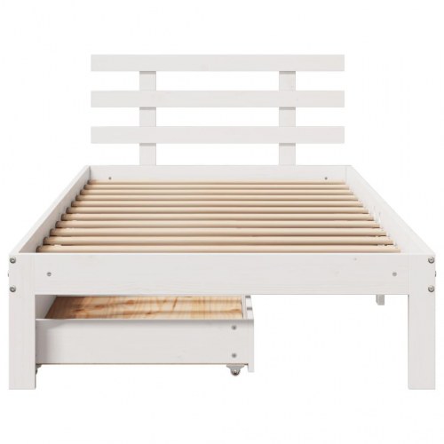 Sengeramme med 2 skuffer 90 x 200 cm massivt fyrretræ - hvid