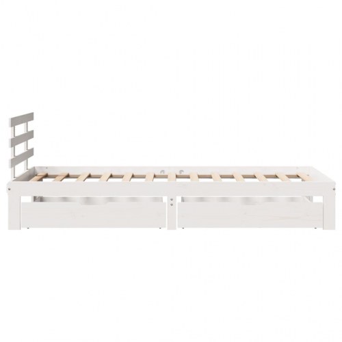 Sengeramme med 2 skuffer 90 x 200 cm massivt fyrretræ - hvid