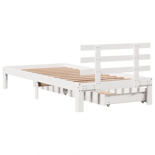 Sengeramme med 2 skuffer 90 x 200 cm massivt fyrretræ - hvid