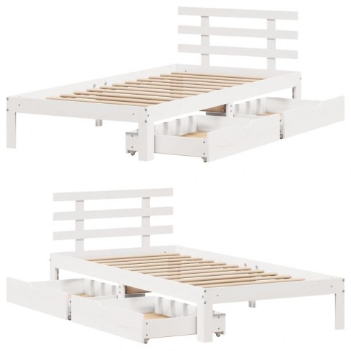 Sengeramme med 2 skuffer 90 x 200 cm massivt fyrretræ - hvid
