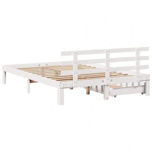 Sengeramme med 2 skuffer 140 x 200 cm i massivt fyrretræ - hvid