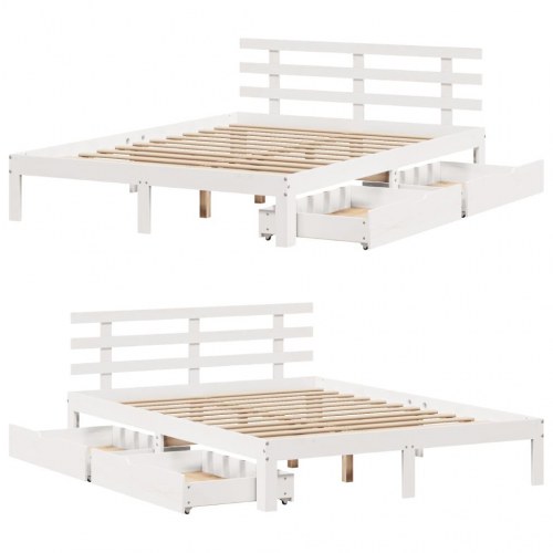 Sengeramme med 2 skuffer 140 x 200 cm i massivt fyrretræ - hvid