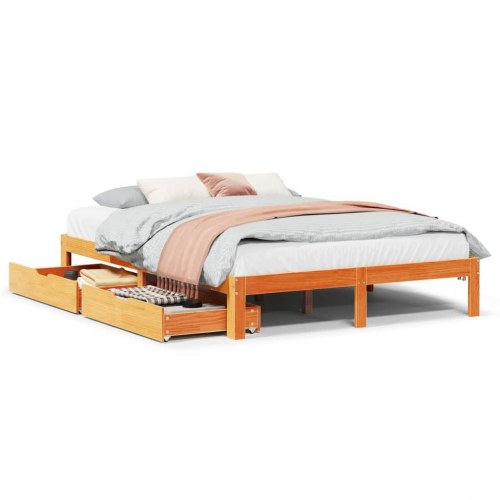Sengeramme med skuffer 140×190 cm - massivt fyrretræ, gyldenbrun