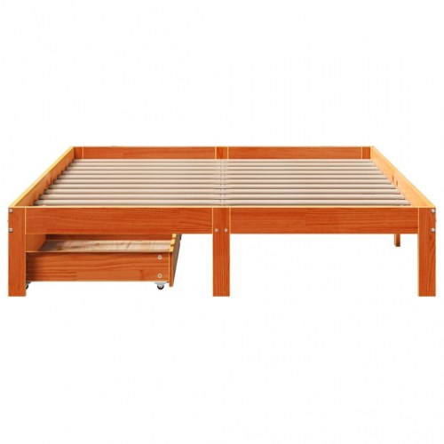 Sengeramme med skuffer 140×190 cm - massivt fyrretræ, gyldenbrun
