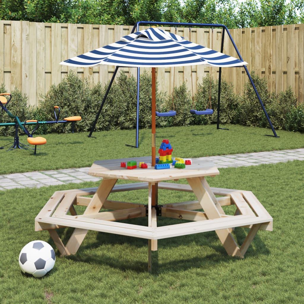Picnicbord Til Børn Parasol Sekskantet Massivt Grantræ