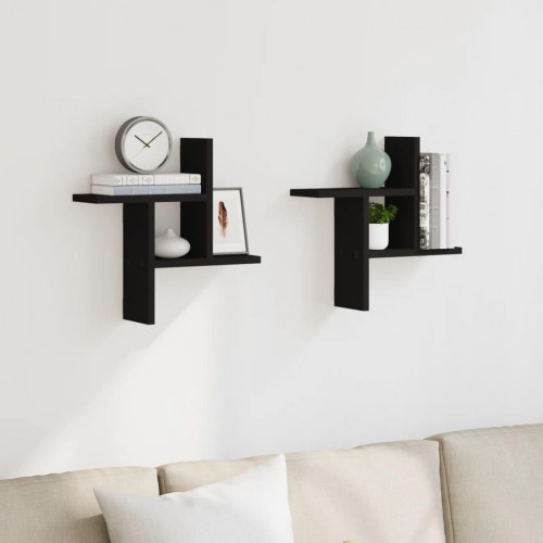 Væghylder 2 stk. - 38 × 12 × 38 cm i konstrueret træ, sort