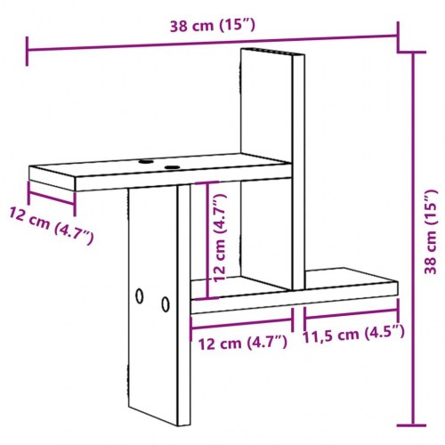 Væghylder 2 stk. - 38 × 12 × 38 cm i konstrueret træ, sort