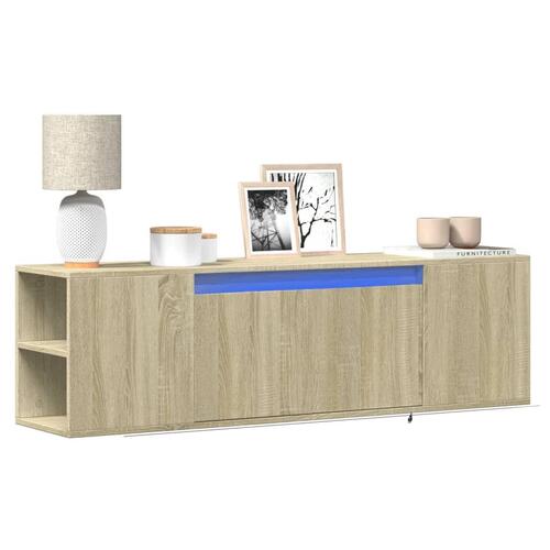 Væghængt tv-bord med LED-lys 135x31x39,5 cm sonoma-eg