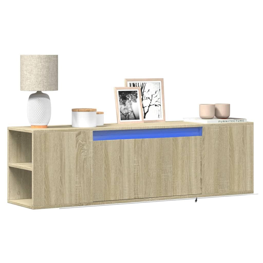 Væghængt tv-bord med LED-lys 135x31x39,5 cm sonoma-eg