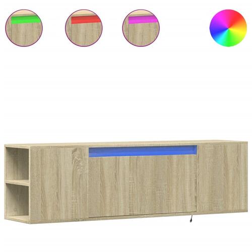 Væghængt tv-bord med LED-lys 135x31x39,5 cm sonoma-eg