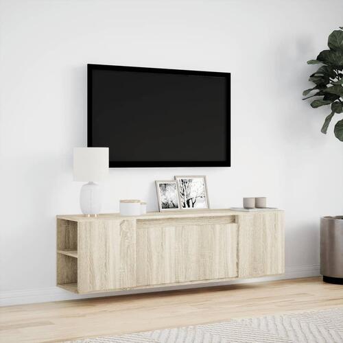Væghængt tv-bord med LED-lys 135x31x39,5 cm sonoma-eg