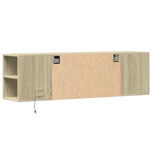 Væghængt tv-bord med LED-lys 135x31x39,5 cm sonoma-eg