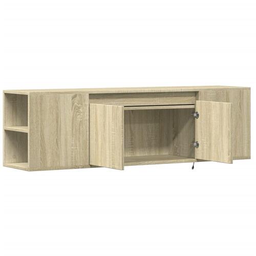 Væghængt tv-bord med LED-lys 135x31x39,5 cm sonoma-eg