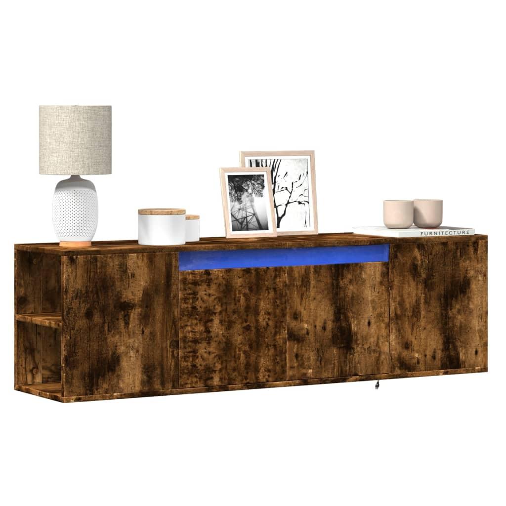 Væghængt tv-bord med LED-lys 135x31x39,5 cm røget egetræsfarve