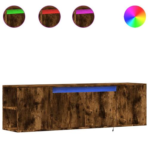 Væghængt tv-bord med LED-lys 135x31x39,5 cm røget egetræsfarve