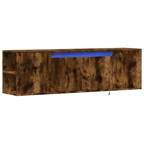 Væghængt tv-bord med LED-lys 135x31x39,5 cm røget egetræsfarve