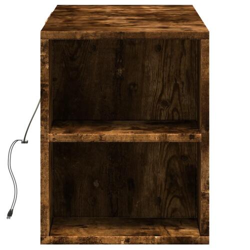 Væghængt tv-bord med LED-lys 135x31x39,5 cm røget egetræsfarve