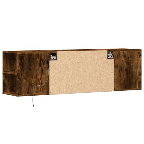 Væghængt tv-bord med LED-lys 135x31x39,5 cm røget egetræsfarve