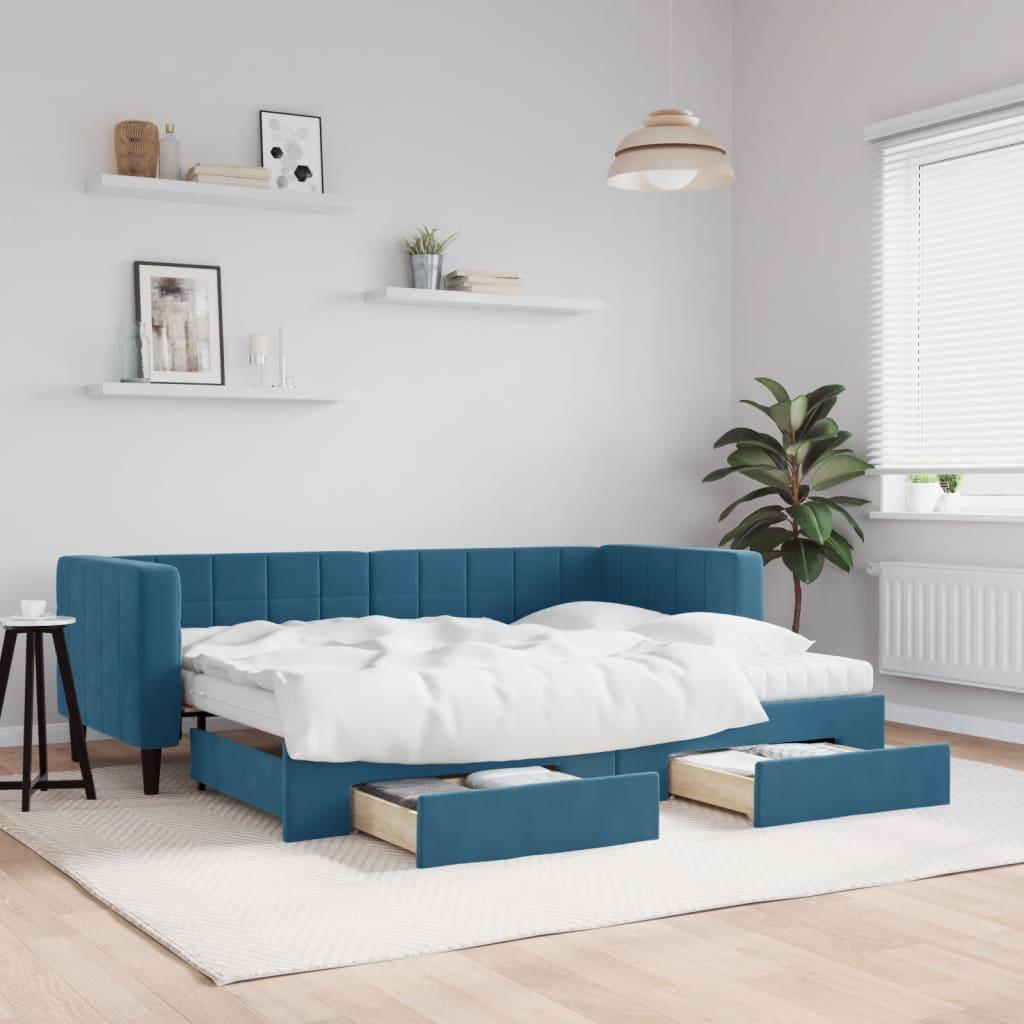 Daybed med udtræk og skuffer 80x200 cm stof blå billede