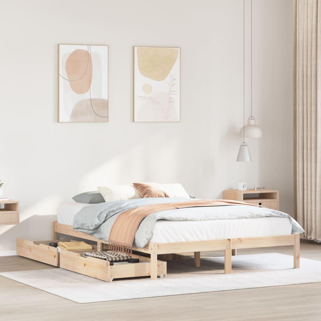 Sengeramme Uden Madras Massivt Fyrretræ - Naturfarvet / 140 x 190 cm