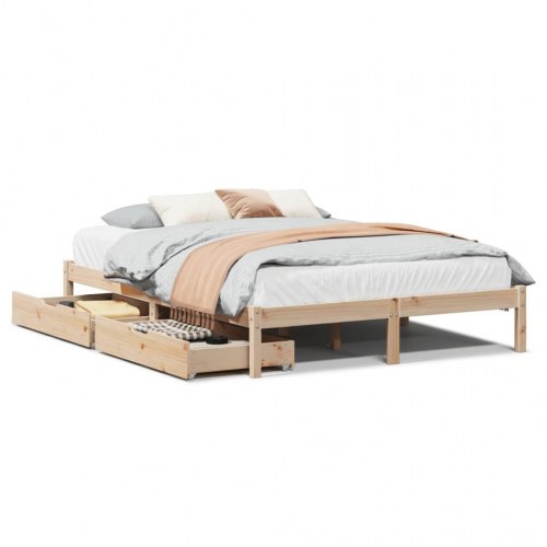 Sengeramme med skuffer 140x190 cm - massivt fyrretræ, lamelbund