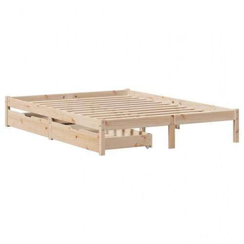 Sengeramme med skuffer 140x190 cm - massivt fyrretræ, lamelbund